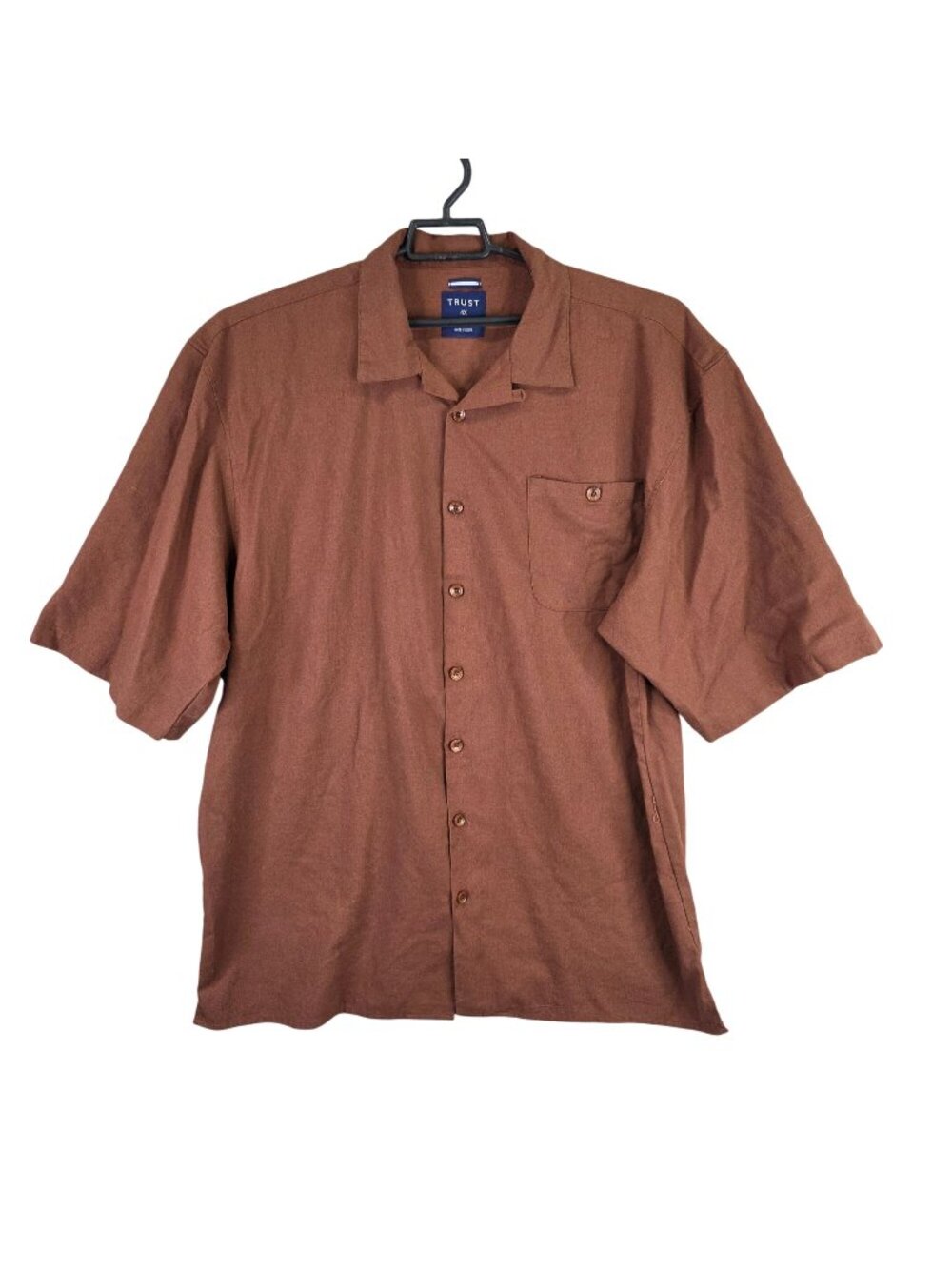 Mens Trust Brown Linen Rayon Blend Button Up Shirt Short Sleeve Size 4X